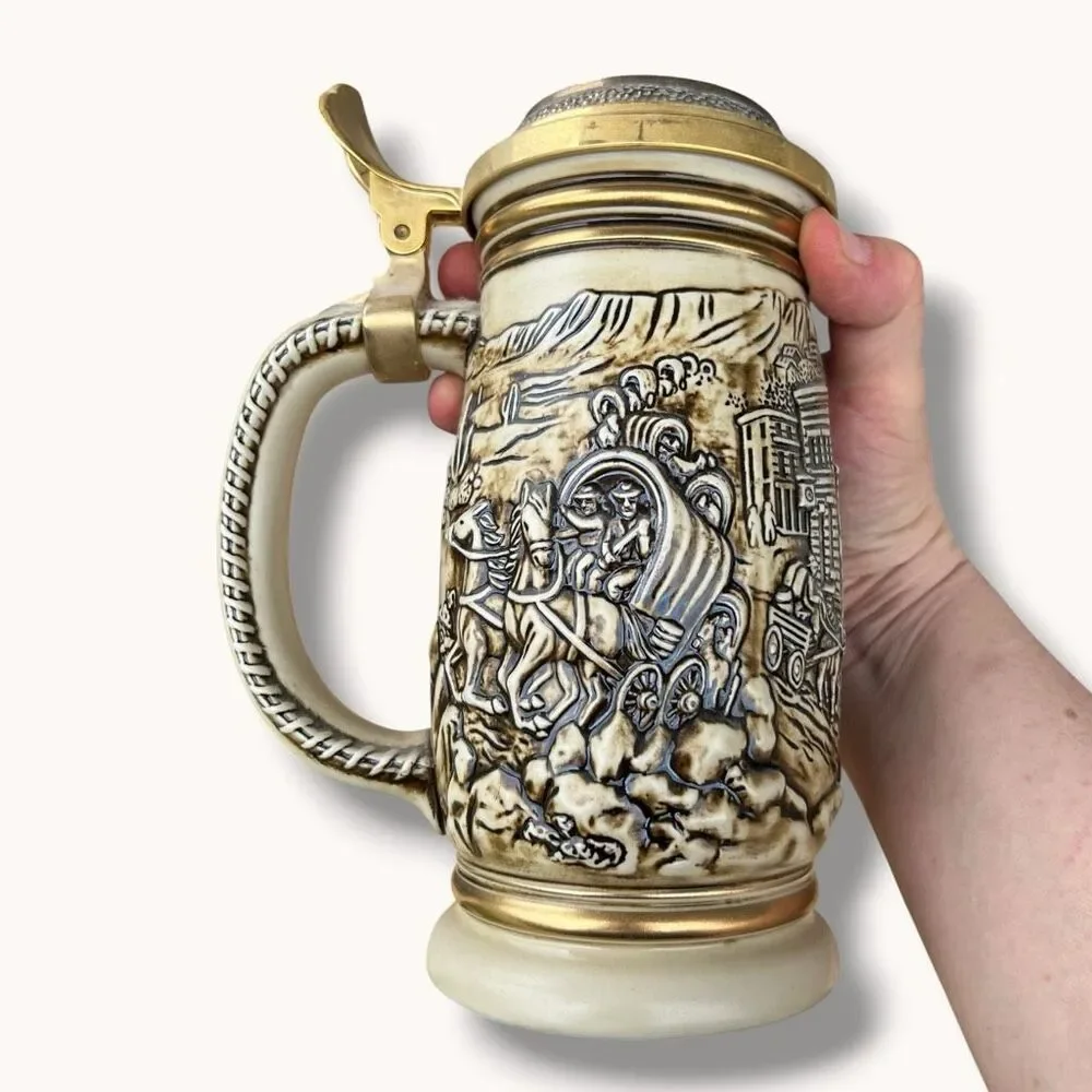 Avon 1987 The Gold Rush Stein Lidded Ceramic Brazil Numbered 10301